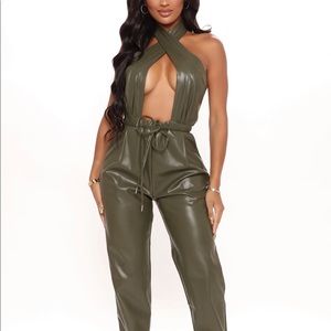Keep up faux leather jumpsuit fashion nova